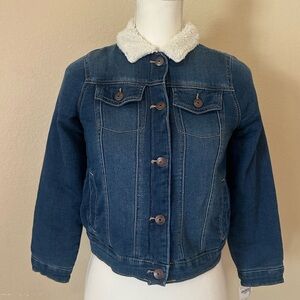 OshKosh Girls Denim Jacket Sz 12 Sherpa Collar Faux Fur Trim Coat